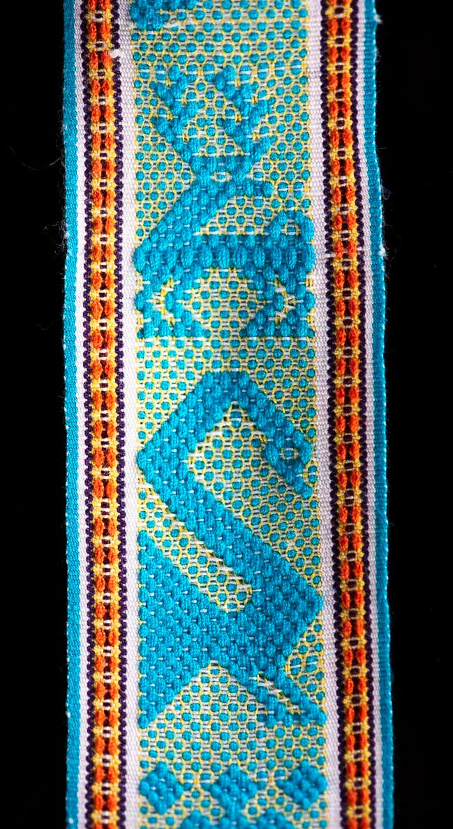 Fine Mexican Indigenous Belt Backstrap Loomed Turquoise tones with indigenous Zapotec symbols