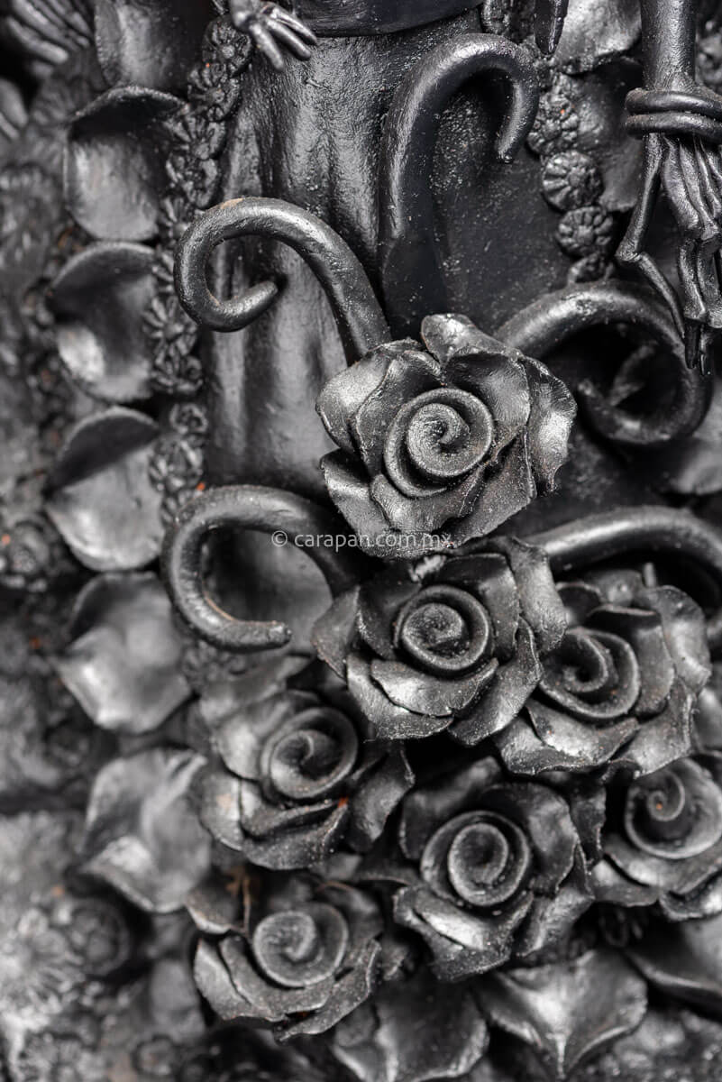 Day of the dead Sculpture Black Catrina  with deer head dress and pastillage flowers on her skirt