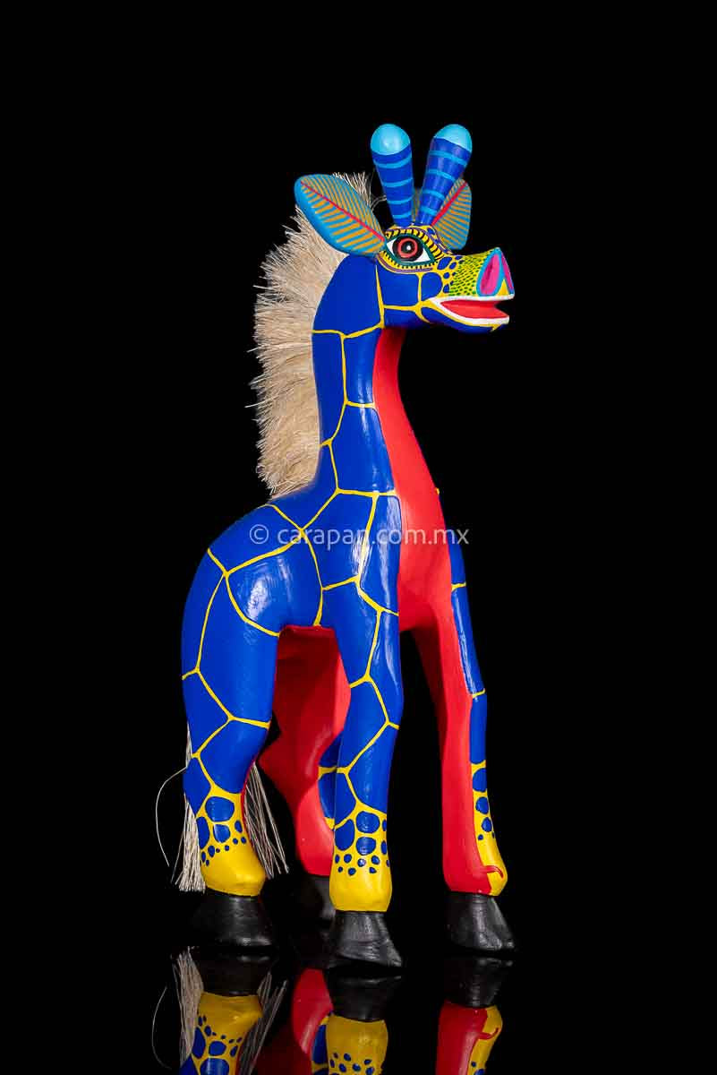 Blue & Yellow Giraffe Alebrije Wood Carving