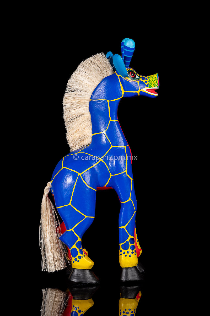 Blue & Yellow Giraffe Alebrije Wood Carving