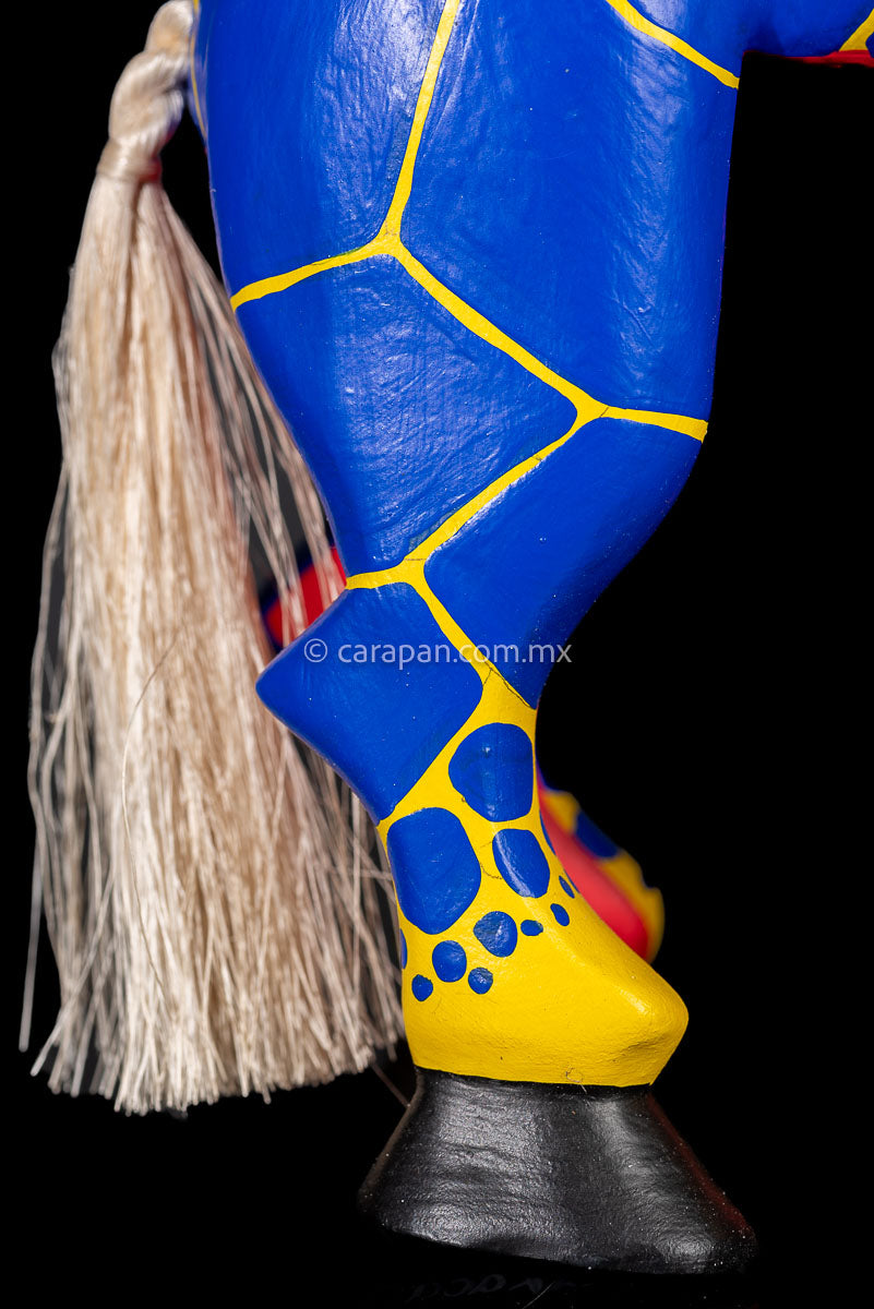 Blue & Yellow Giraffe Alebrije Wood Carving