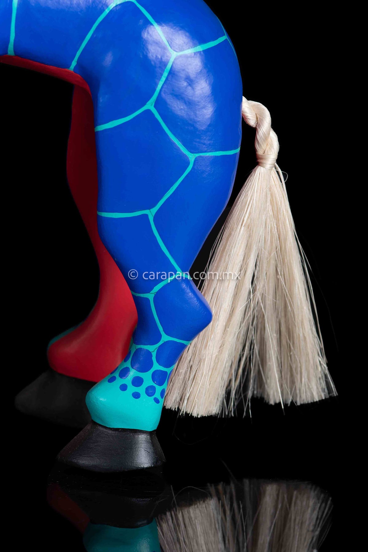 tail of Blue Jiraffe Oaxacan Wooden Sculpture Alebrije