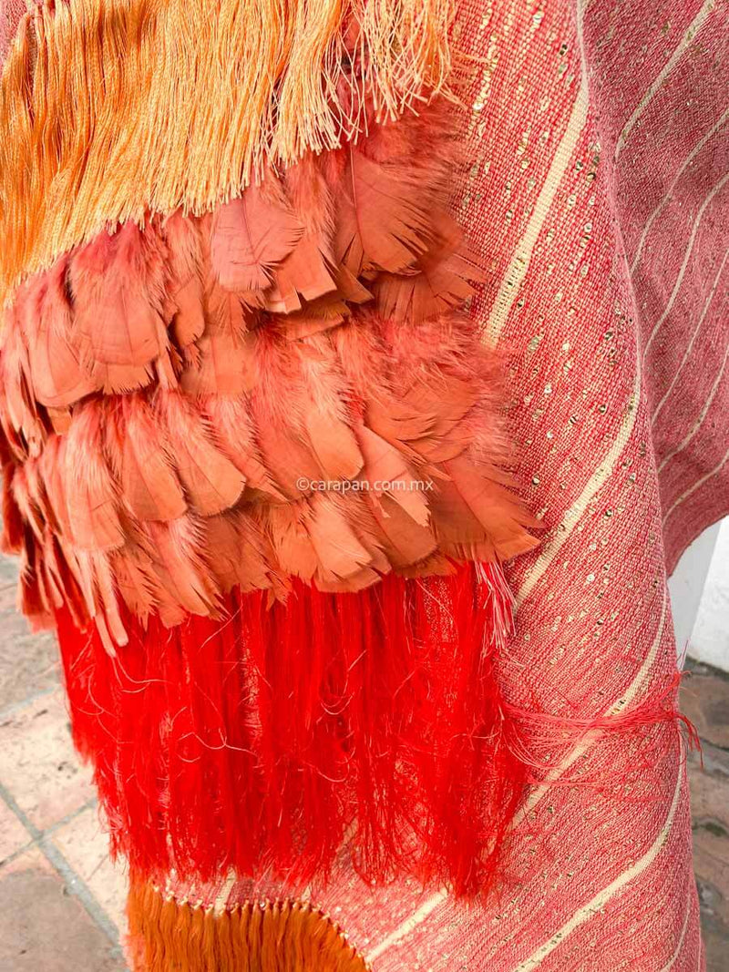 Fine Textile  Crafted by Purepecha Indigenous People melon tone with golden beige stripes and golden sequins