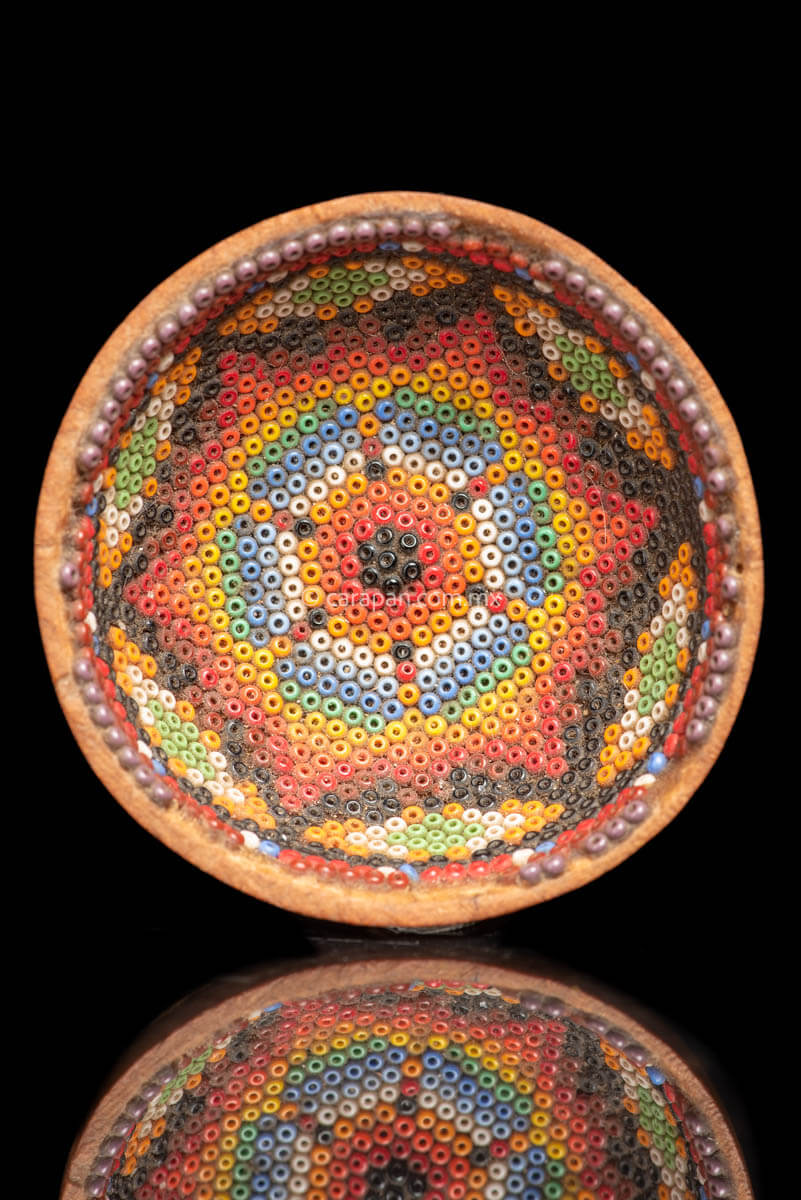 Beaded Small Vintage Huichol Gourd with star shape.