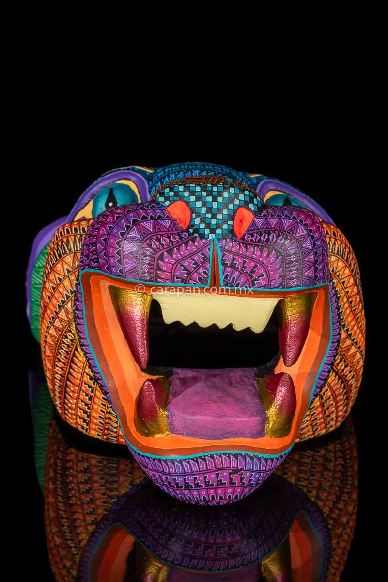 Jaguar head Oaxacan wood carving Medium Size  front