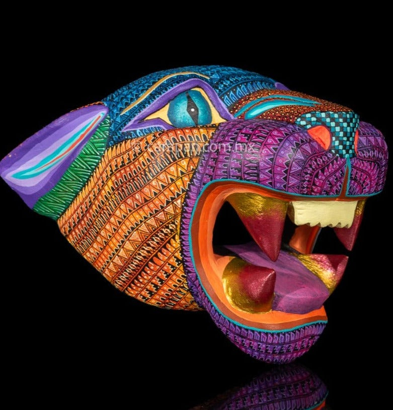 Jaguar head Oaxacan wood carving Medium Size
