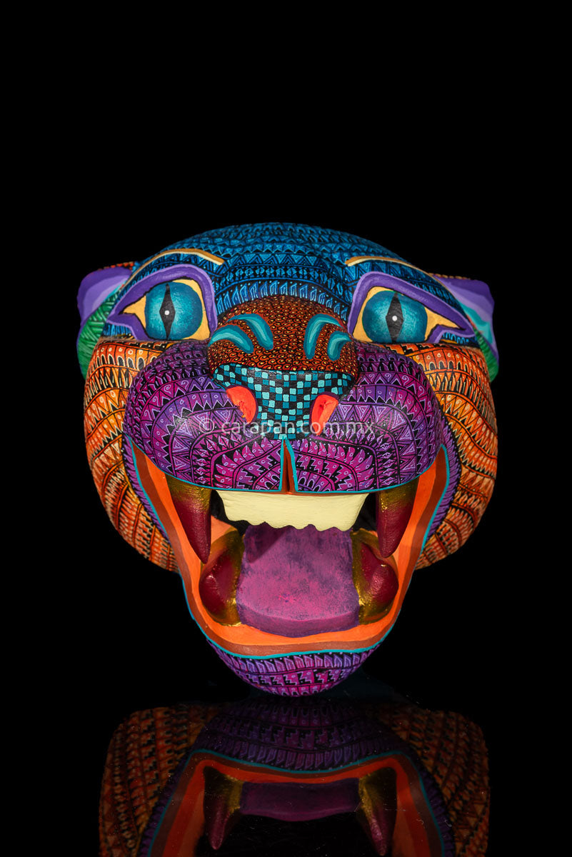 Jaguar head Oaxacan wood carving Medium Size