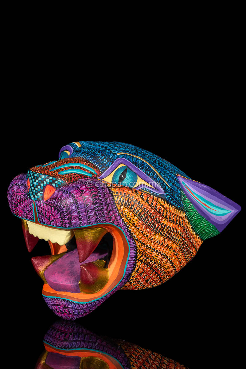 Jaguar head Oaxacan wood carving Medium Size