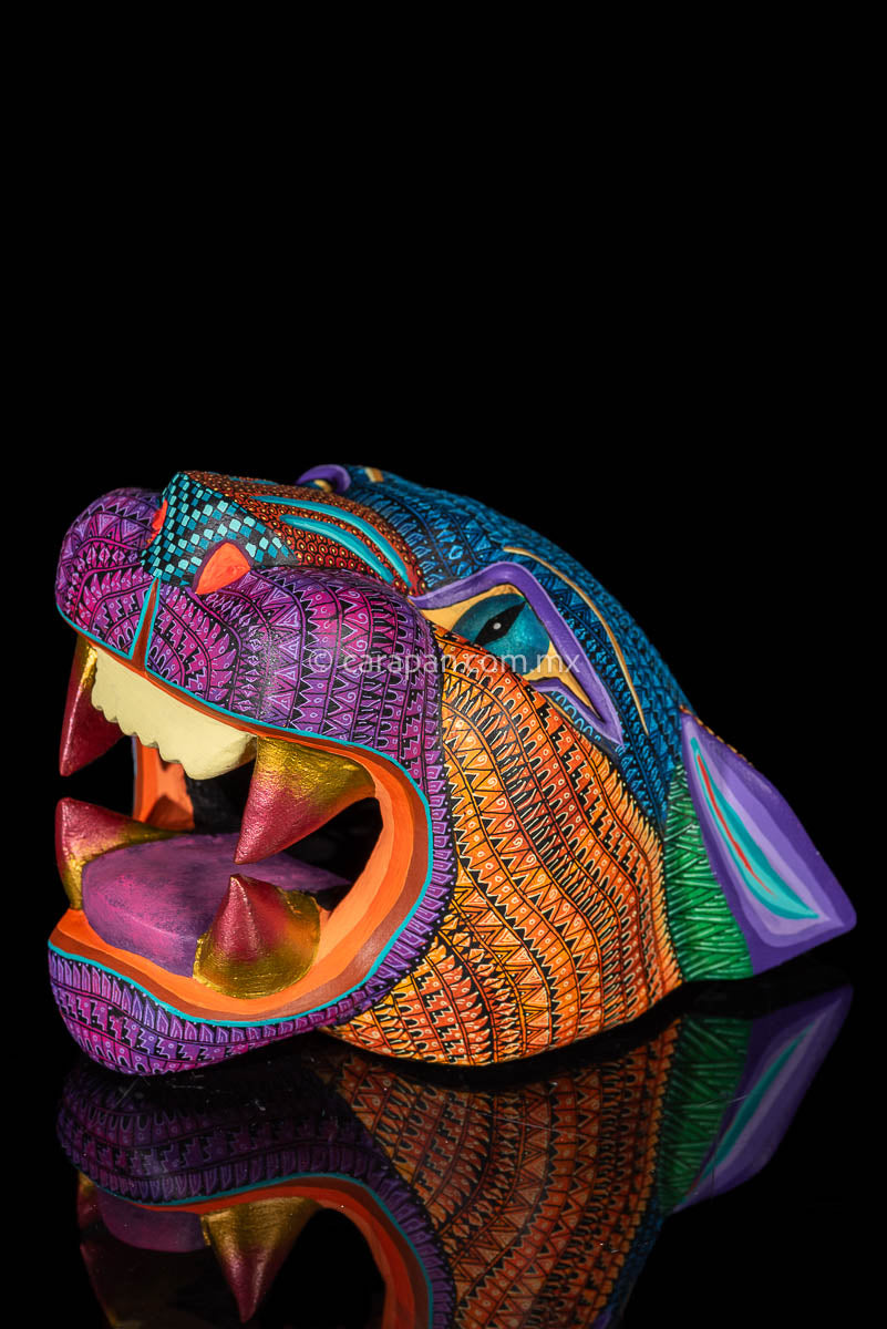 Jaguar head Oaxacan wood carving Medium Size  Side