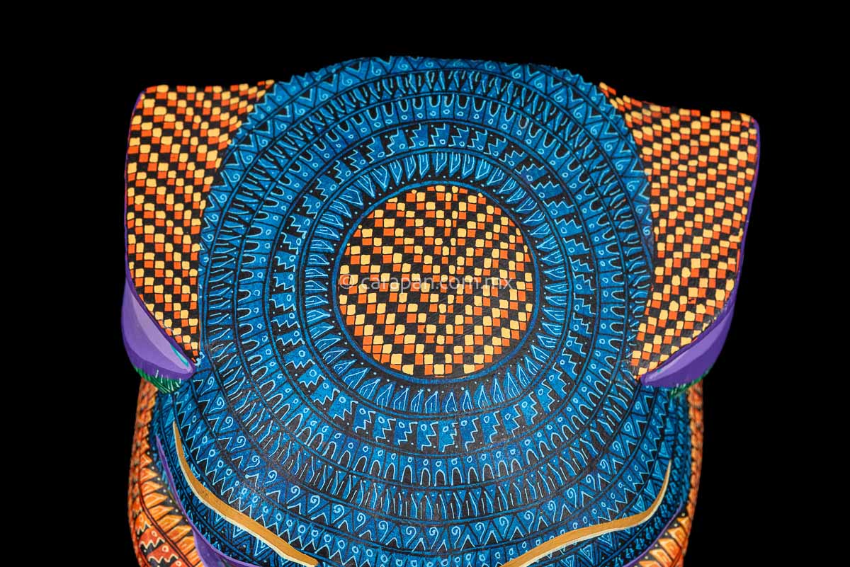 Jaguar head Oaxacan wood carving Medium Size  detail