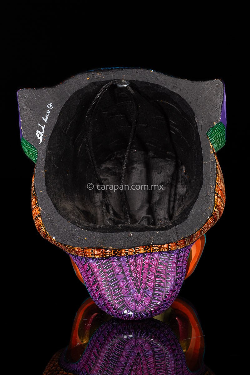 Jaguar head Oaxacan wood carving Medium Size  Bottom