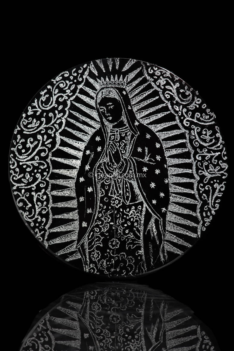 Obsidian with Engraved Image of Virgin of Guadalupe