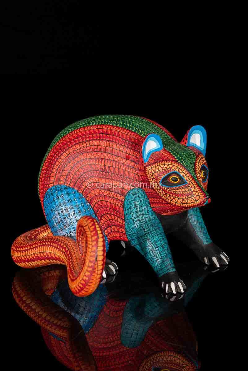 Opossum Mexican Wood Carving Alebrije Hand Painted Exquisite