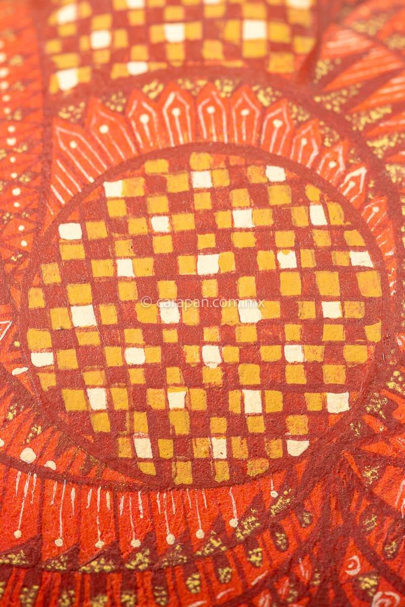 detail of Cobra wooden sculpture alebrije hand crafted in Oaxaca, decorated with indigenous zapotec symbols