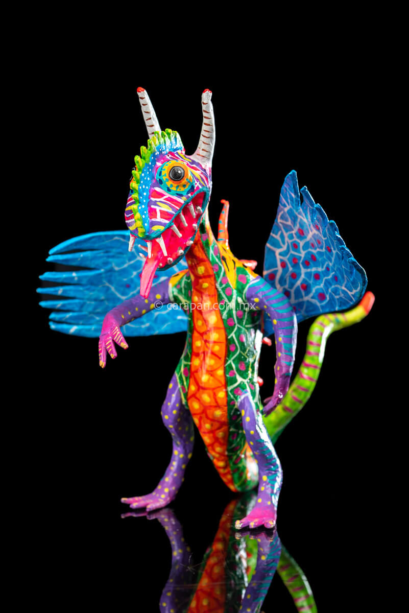 Paper Mache Alebrije with Blue Wings. Mexican Dragon.