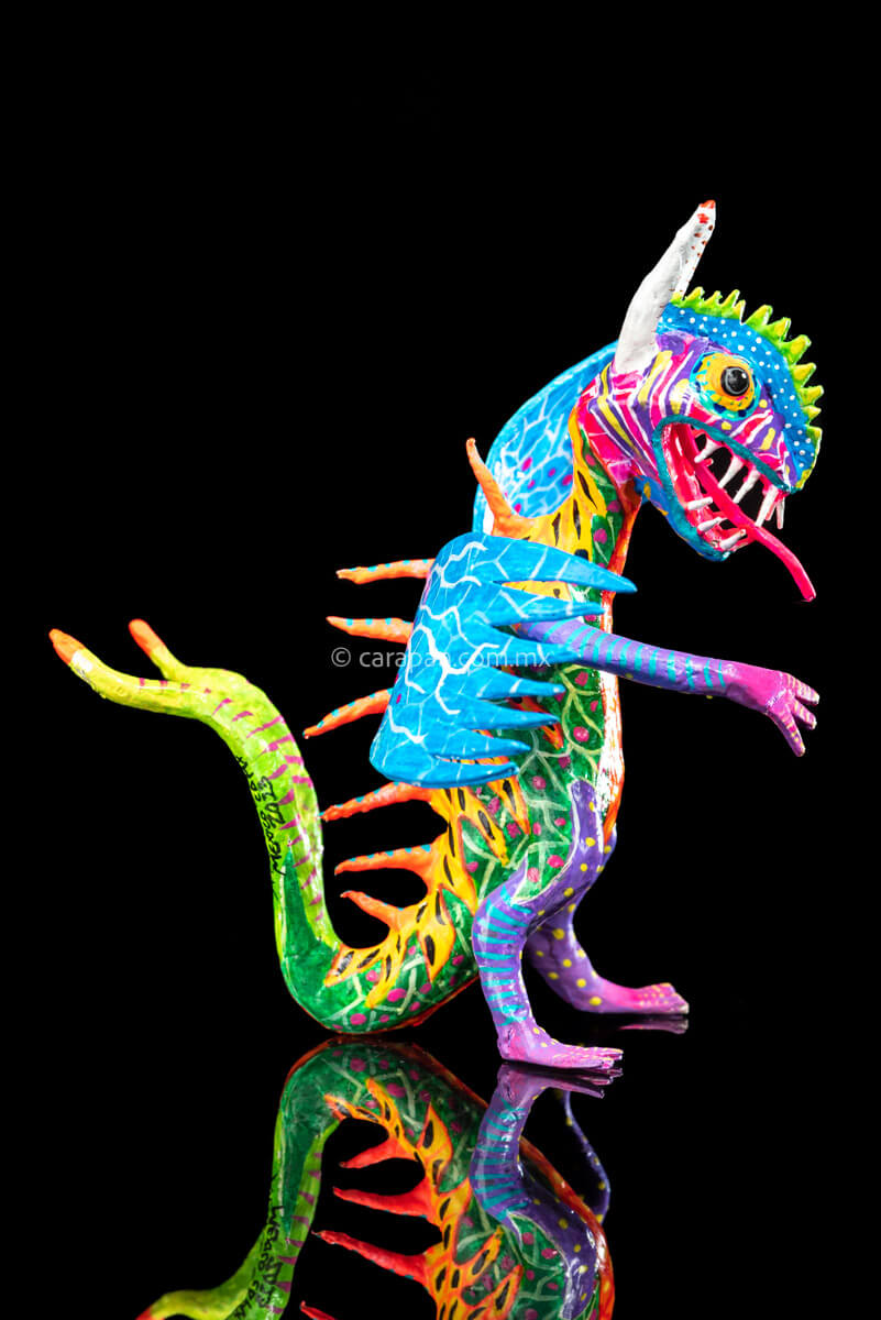 Paper Mache Alebrije with Blue Wings. Mexican Dragon.