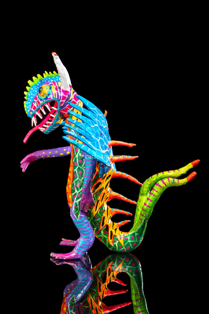 Paper Mache Alebrije with Blue Wings. Mexican Dragon.