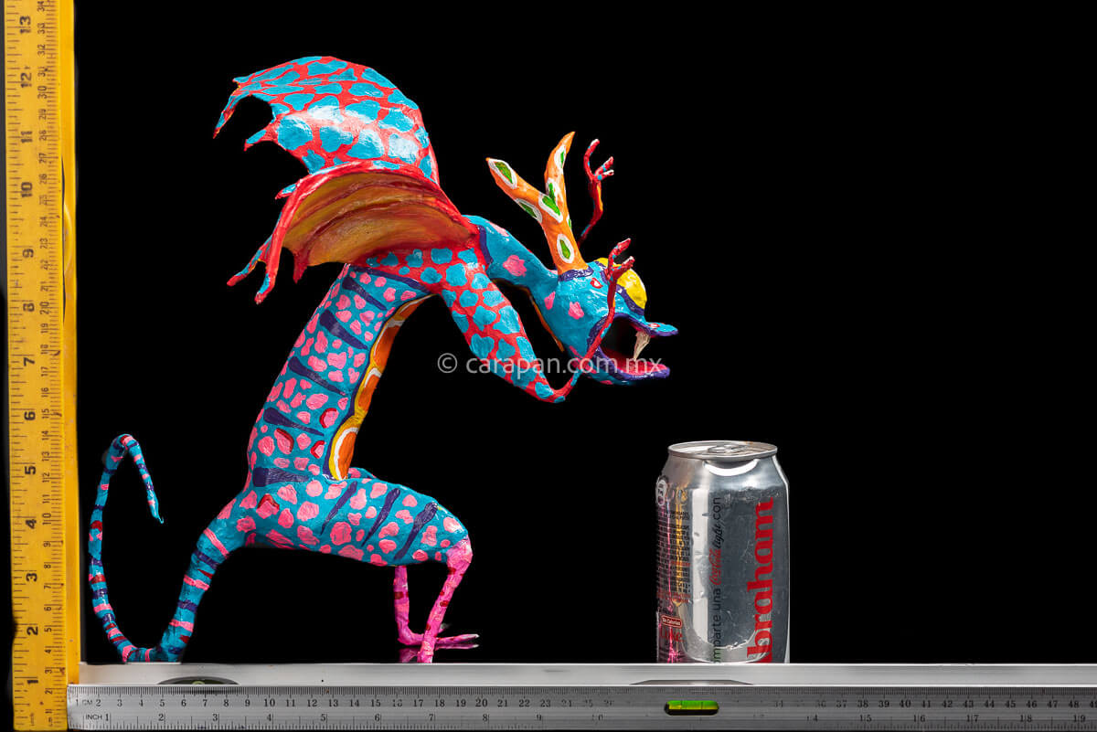 Paper Mache Alebrije dragon style blue body & orange wings rulers