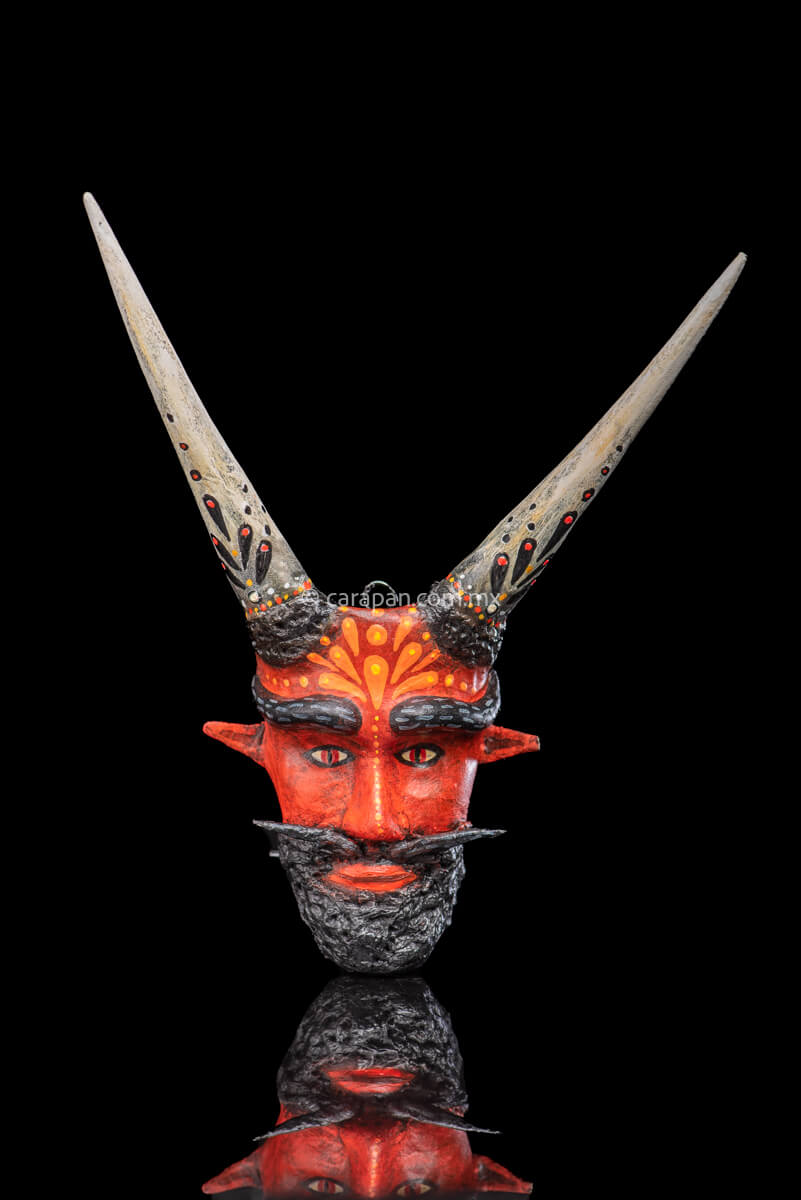 Paper Mache Mask with sharp horns beard and moustache