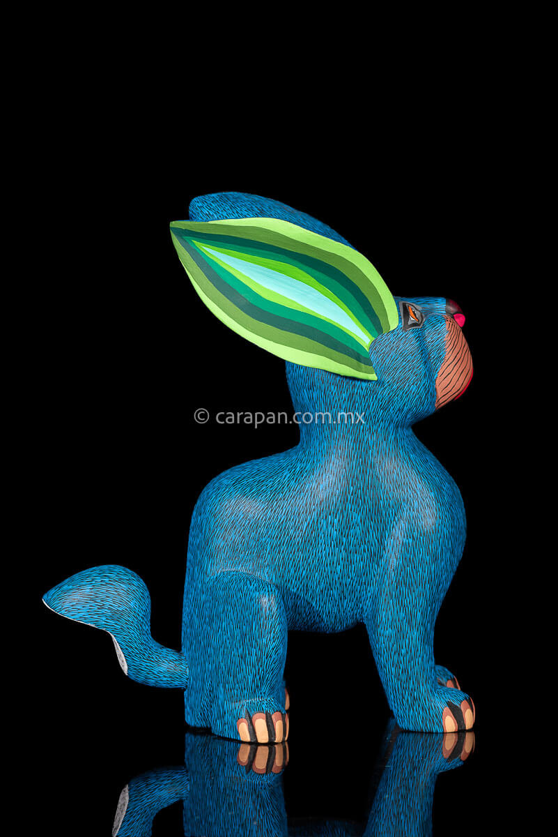 Blue and green tones Oaxacan Copal Wood Carving Rabbit Dog Alebrije Hand made Mexican Folk Art