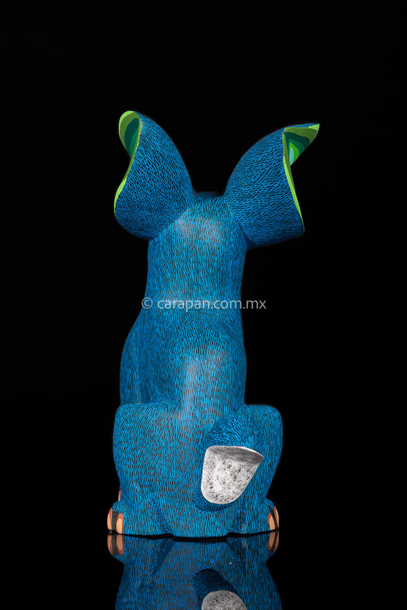 Blue and green tones Oaxacan Copal Wood Carving Rabbit Dog Alebrije Hand made Mexican Folk Art