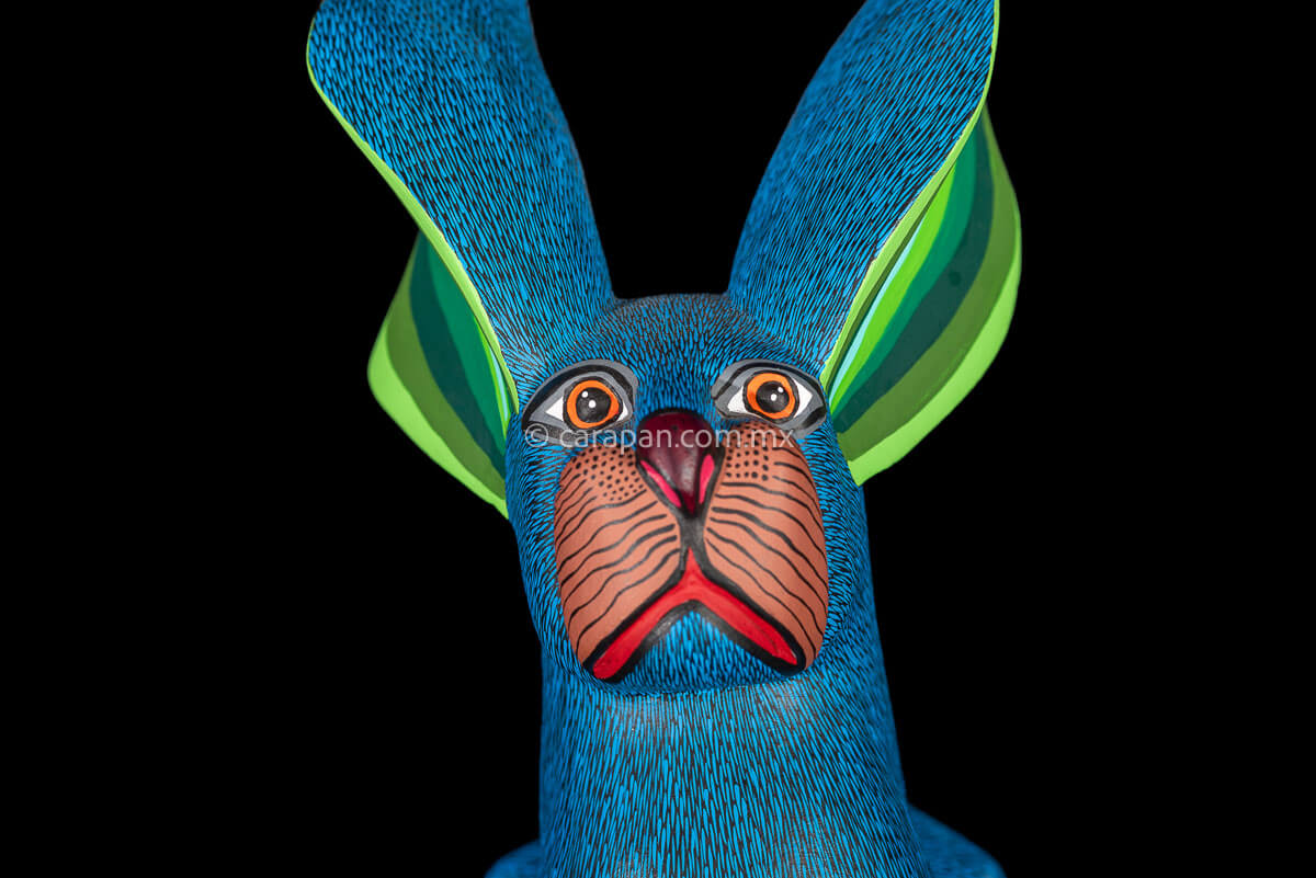 Blue and green tones Oaxacan Copal Wood Carving Rabbit Dog Alebrije Hand made Mexican Folk Art