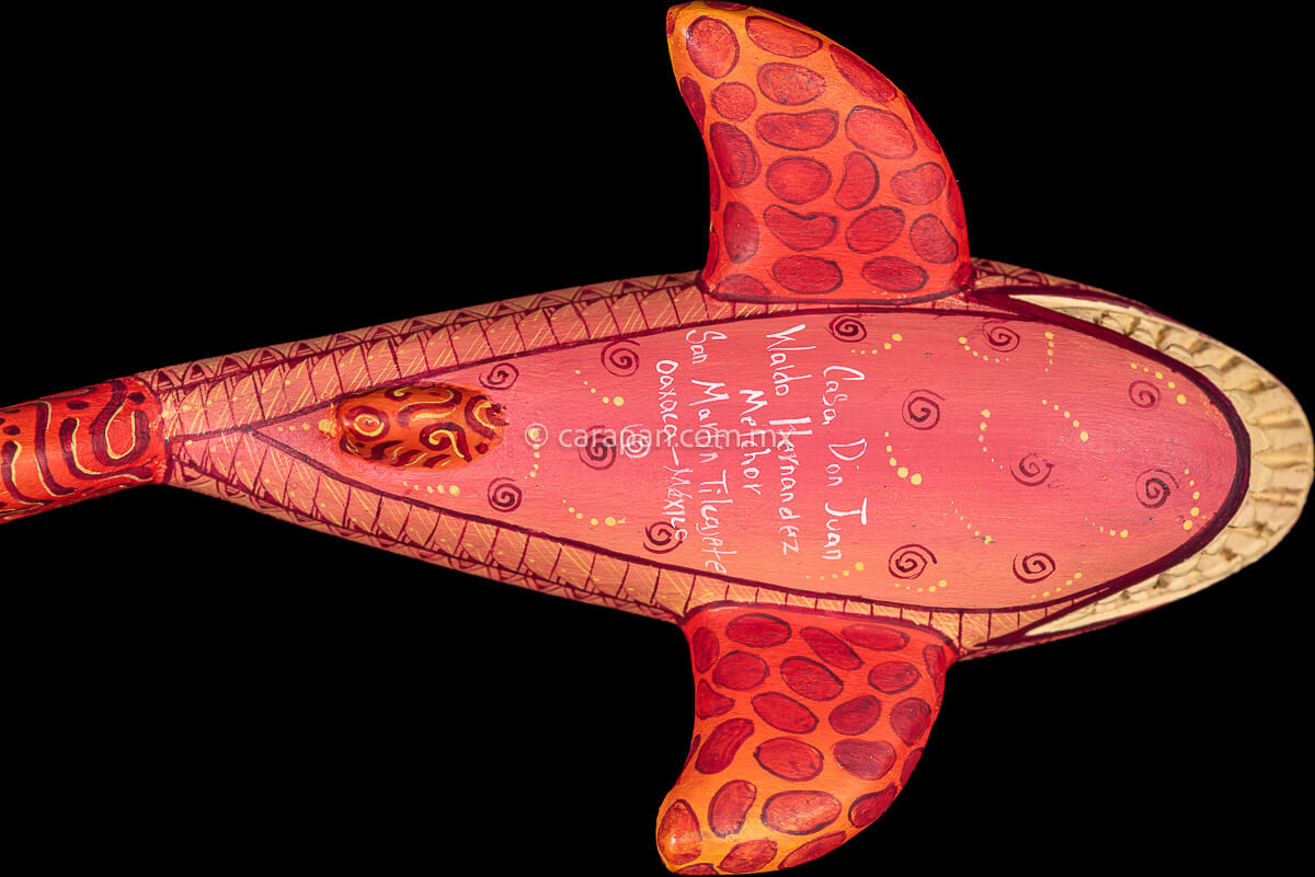Pink and orange tones Oaxacan Wood Carving Shark Alebrije