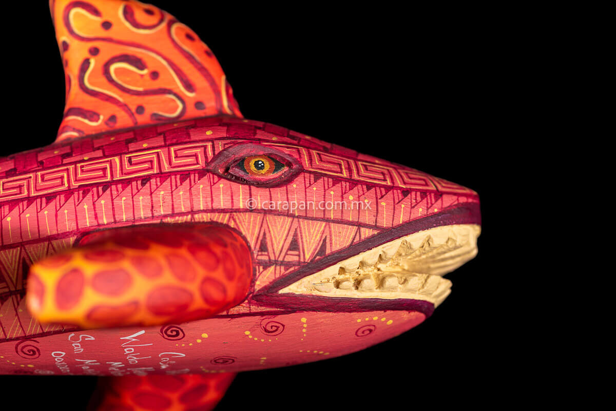 Pink and orange tones Oaxacan Wood Carving Shark Alebrije