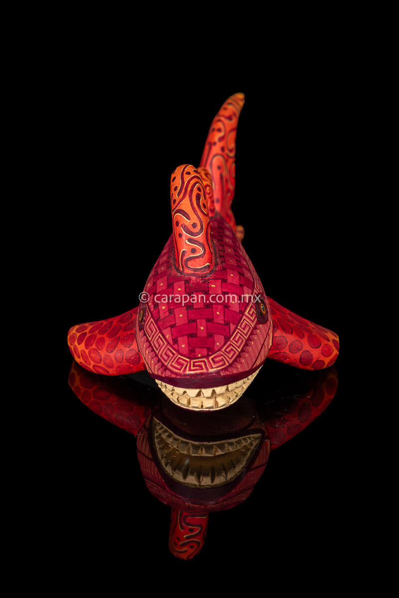 Pink and orange tones Oaxacan Wood Carving Shark Alebrije