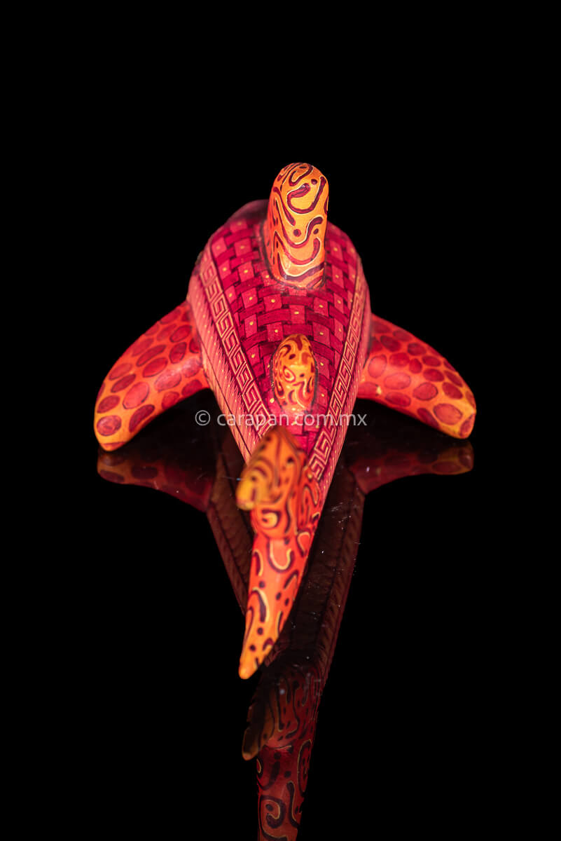 Pink and orange tones Oaxacan Wood Carving Shark Alebrije