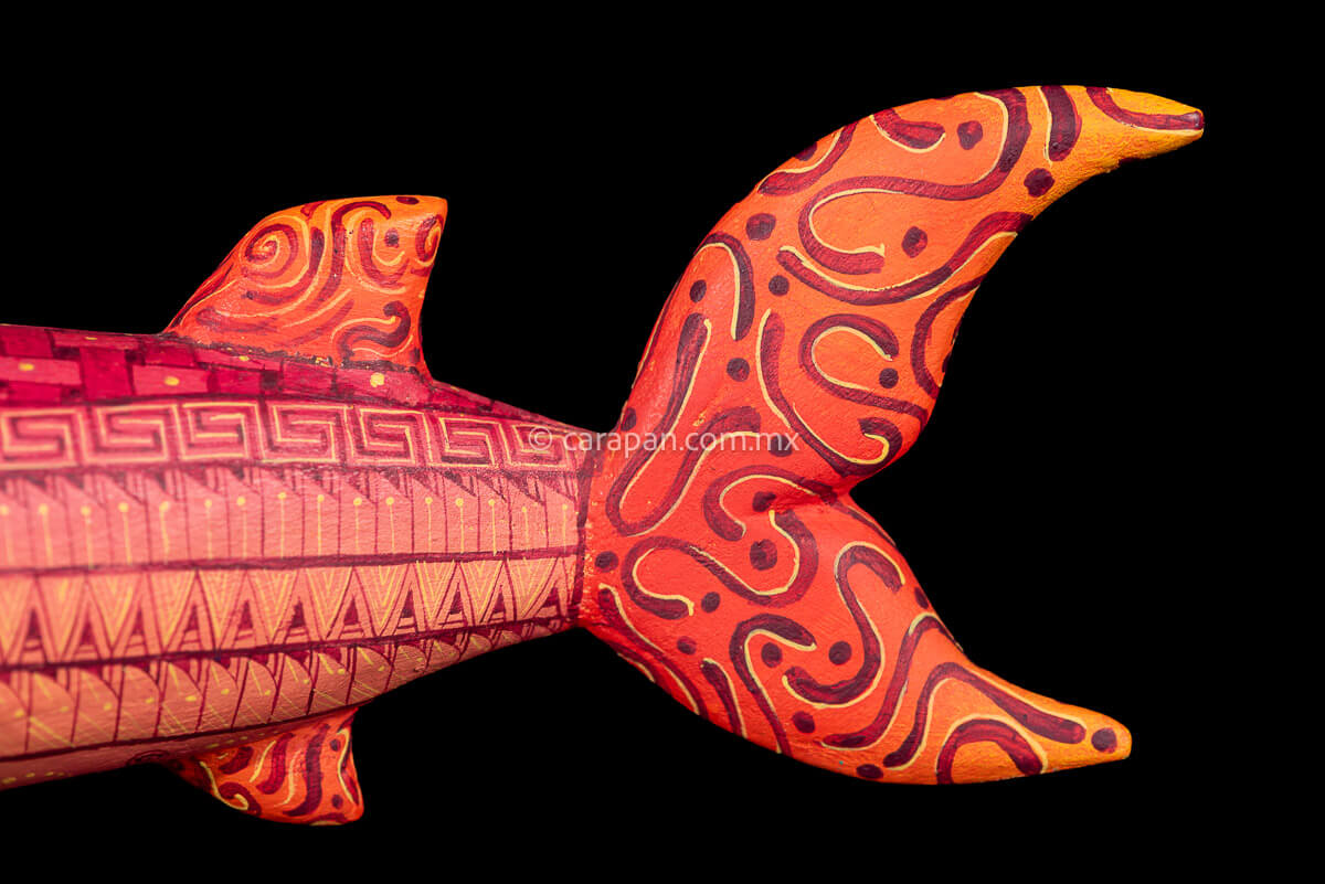 Pink and orange tones Oaxacan Wood Carving Shark Alebrije