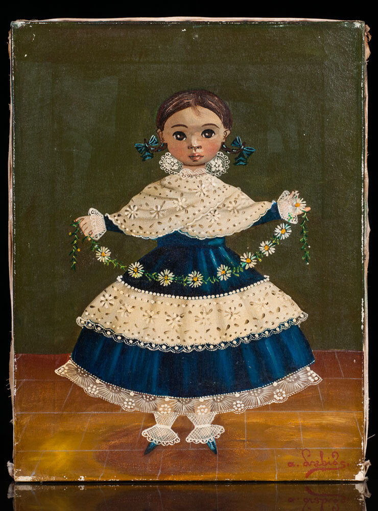 Agapito Labios Mexican Painter Portrait of Girl with Flowers Fine Art