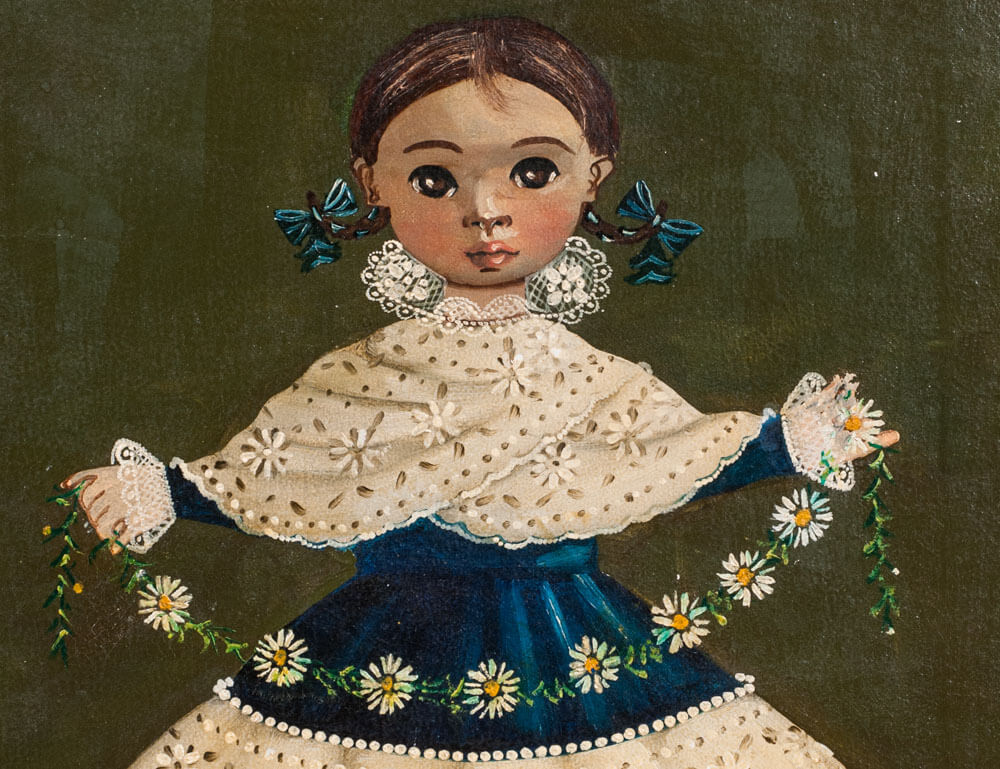 Agapito Labios Mexican Painter Portrait of Girl with Flowers Fine Art