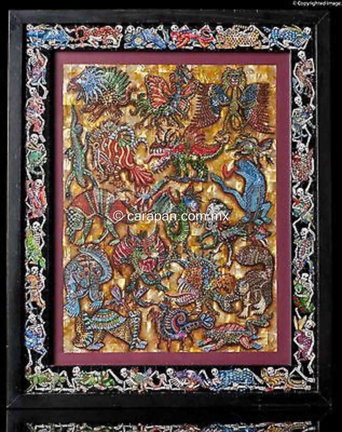 Alebrijes & Day of the Dead Skeleton Nacre Painting on Mother of Pearl