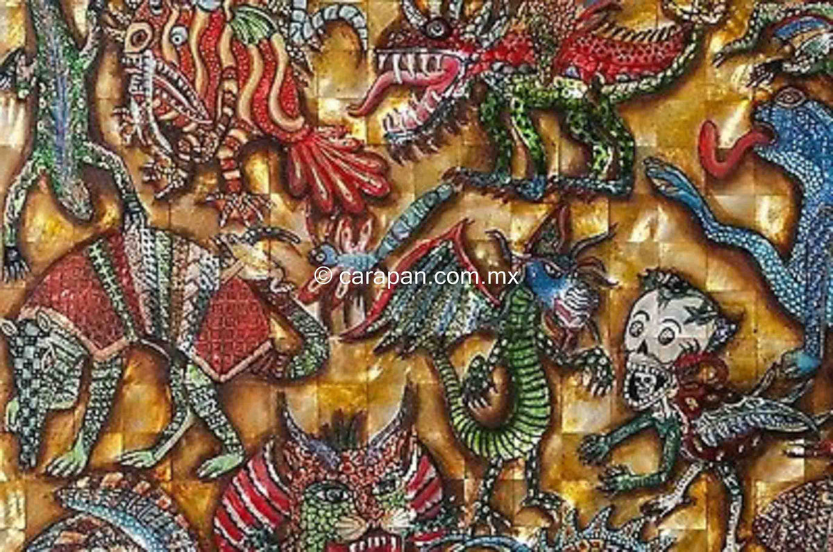 Alebrijes & Day of the Dead Skeleton Nacre Painting on Mother of Pearl