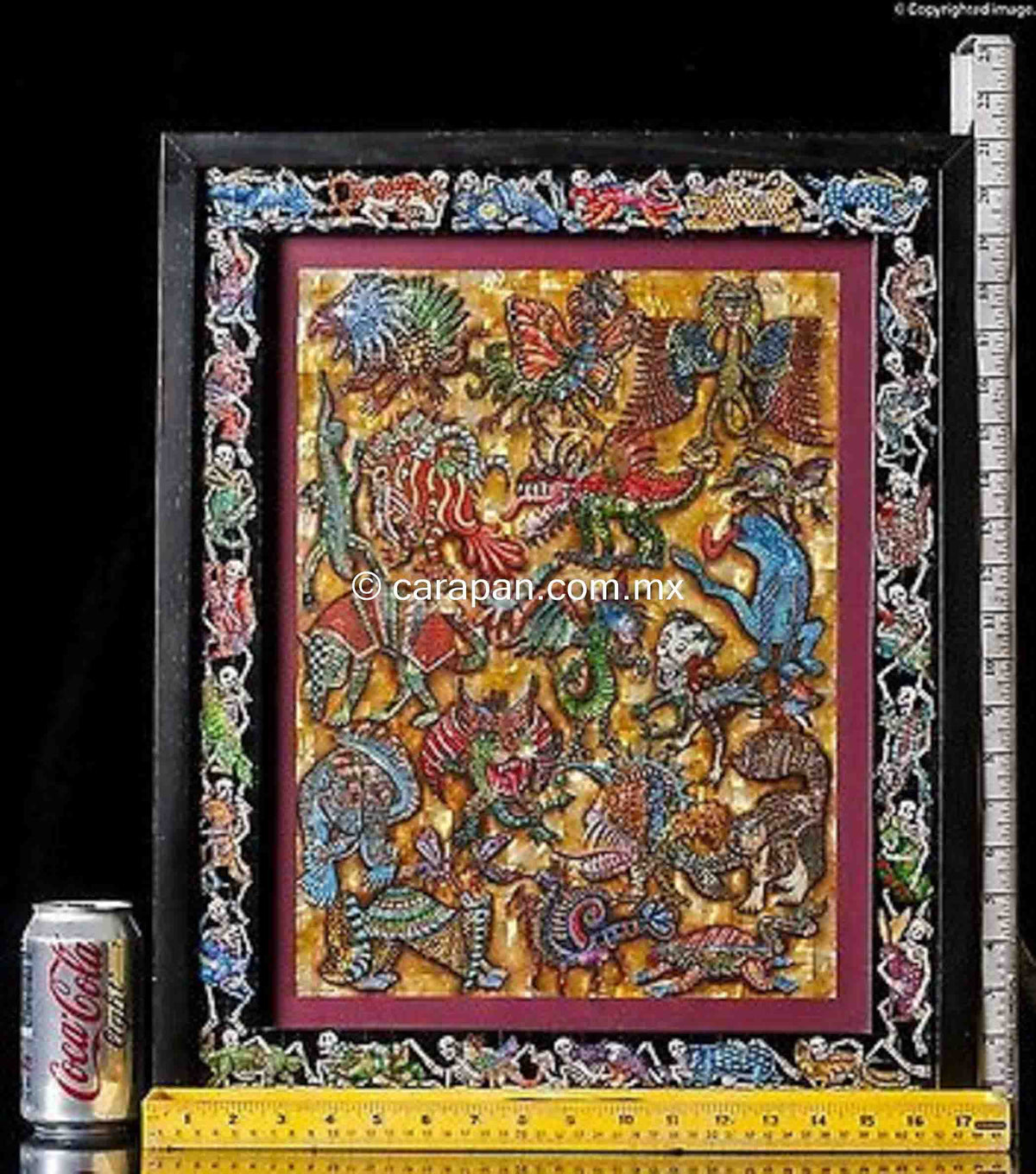 Alebrijes & Day of the Dead Skeleton Nacre Painting on Mother of Pearl
