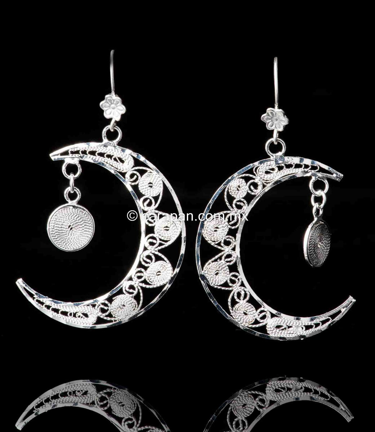 Moon Earrings Mexican Sterling Silver Filigree