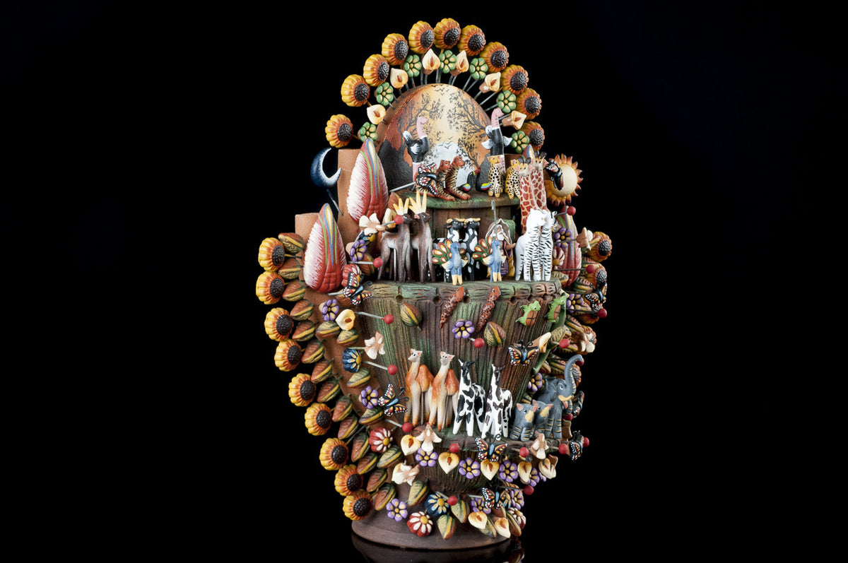 Clay tree of life from Metepec Mexico