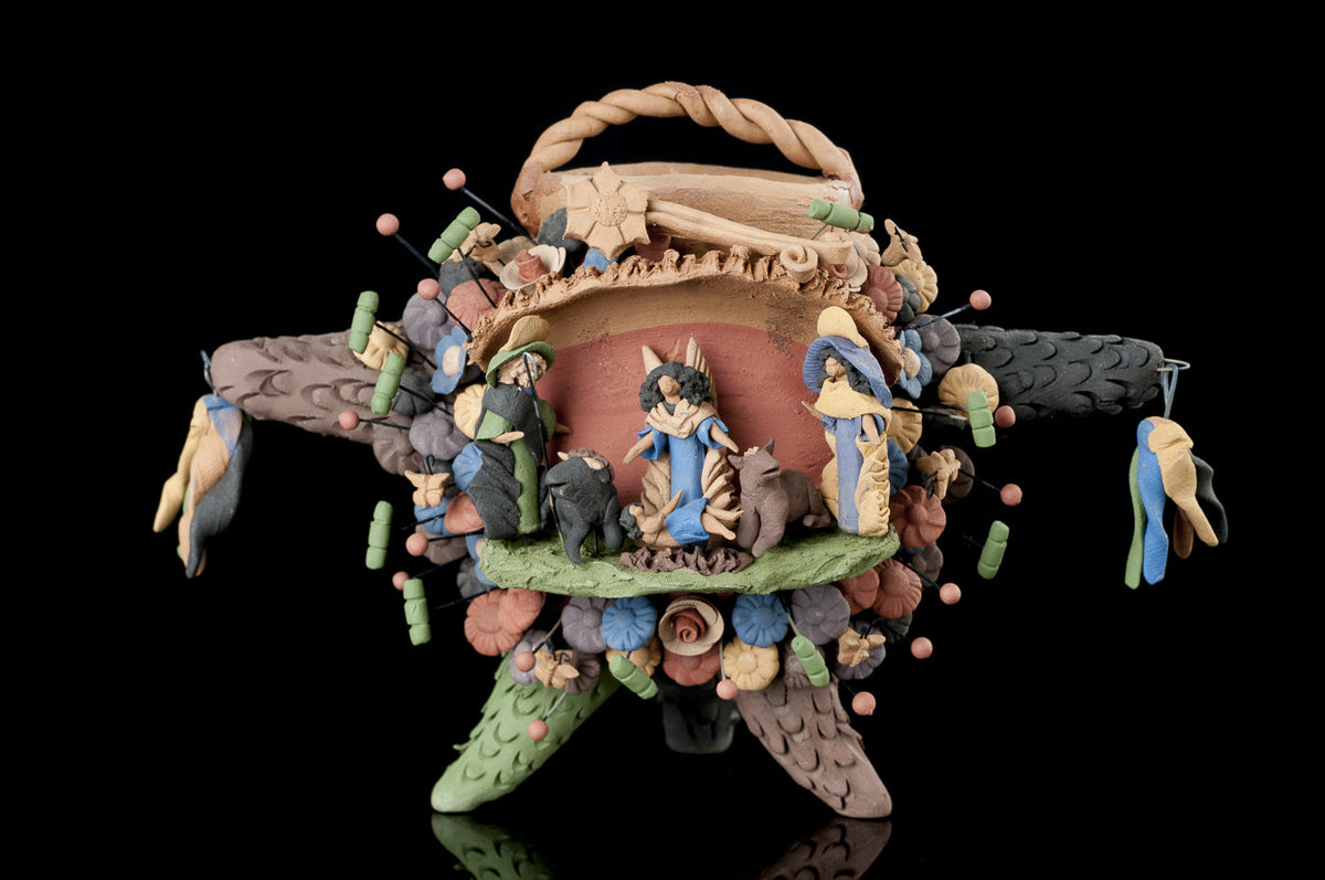 NATIVITY ON A CLAY PIÑATA TREE OF LIFE STYLE POTTERY FROM METEPEC MEXICO