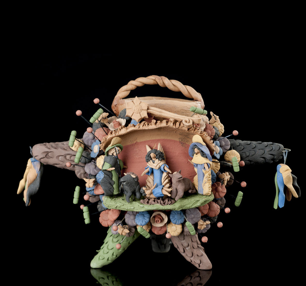 NATIVITY ON A CLAY PIÑATA TREE OF LIFE STYLE POTTERY FROM METEPEC MEXICO