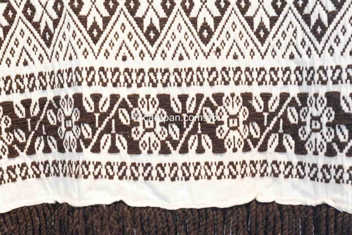 Brown & White Wool & Cotton Brocade Blanket with stars and diamond pattern
