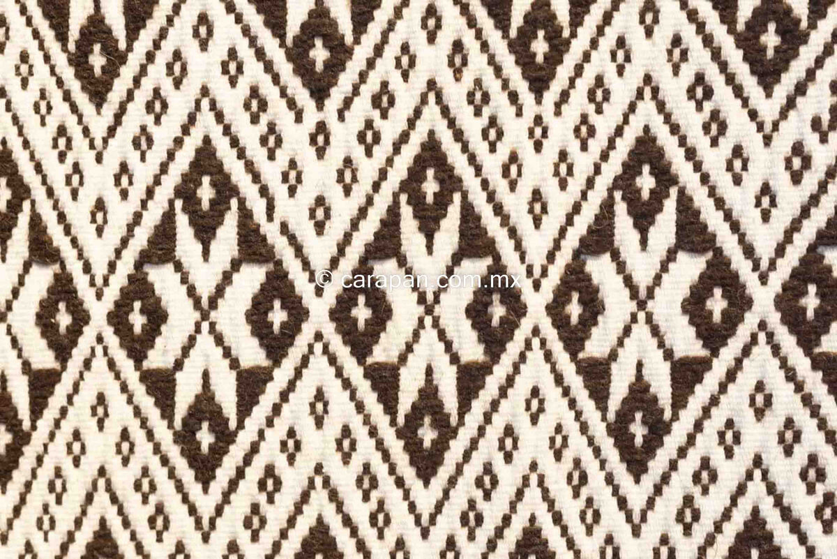 Brown & White Wool & Cotton Brocade Blanket with stars and diamond pattern