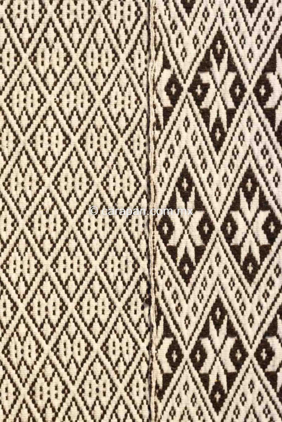 Brown & White Wool & Cotton Brocade Blanket with stars and diamond pattern