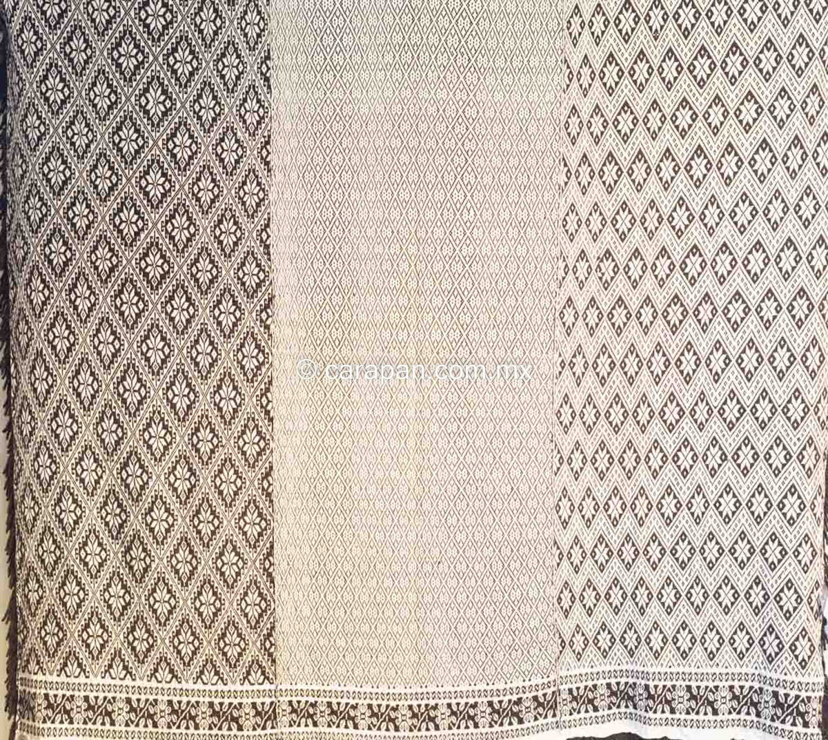 Brown & White Wool & Cotton Brocade Blanket with stars and diamond pattern