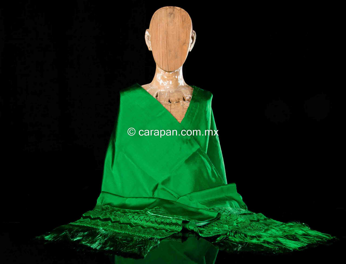 Green rebozo shawl from Santa Maria Mexico silk texture