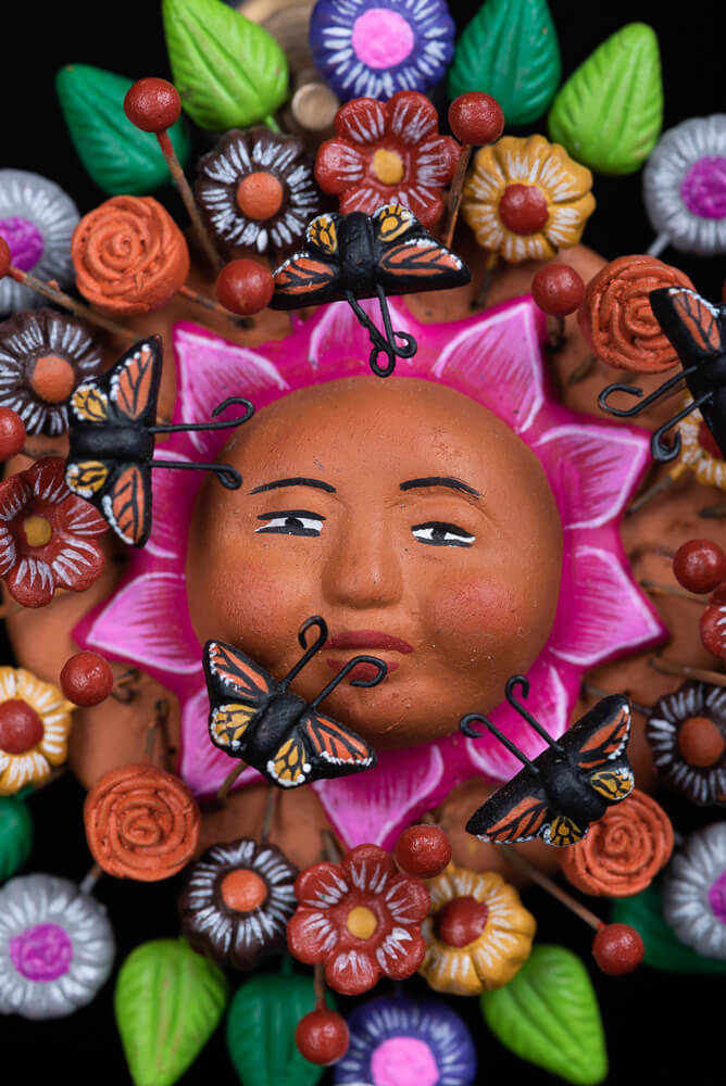 Hand Painted Wall Hanging Sun Mexican Folk Pottery Art from Metepec