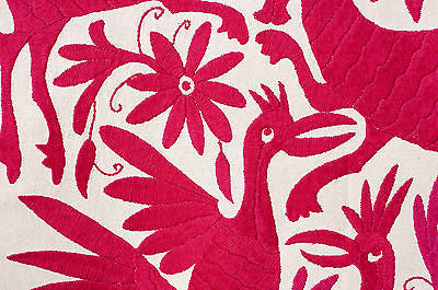 FUCSIA TABLE RUNNER OTOMI TEXTILE HAND EMBROIDERED MEXICAN FOLK ART