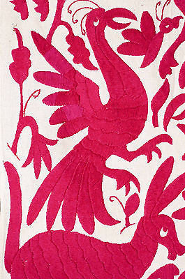FUCSIA TABLE RUNNER OTOMI TEXTILE HAND EMBROIDERED MEXICAN FOLK ART
