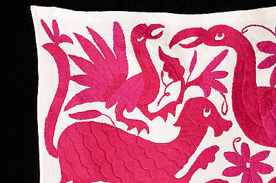 FUCSIA TABLE RUNNER OTOMI TEXTILE HAND EMBROIDERED MEXICAN FOLK ART