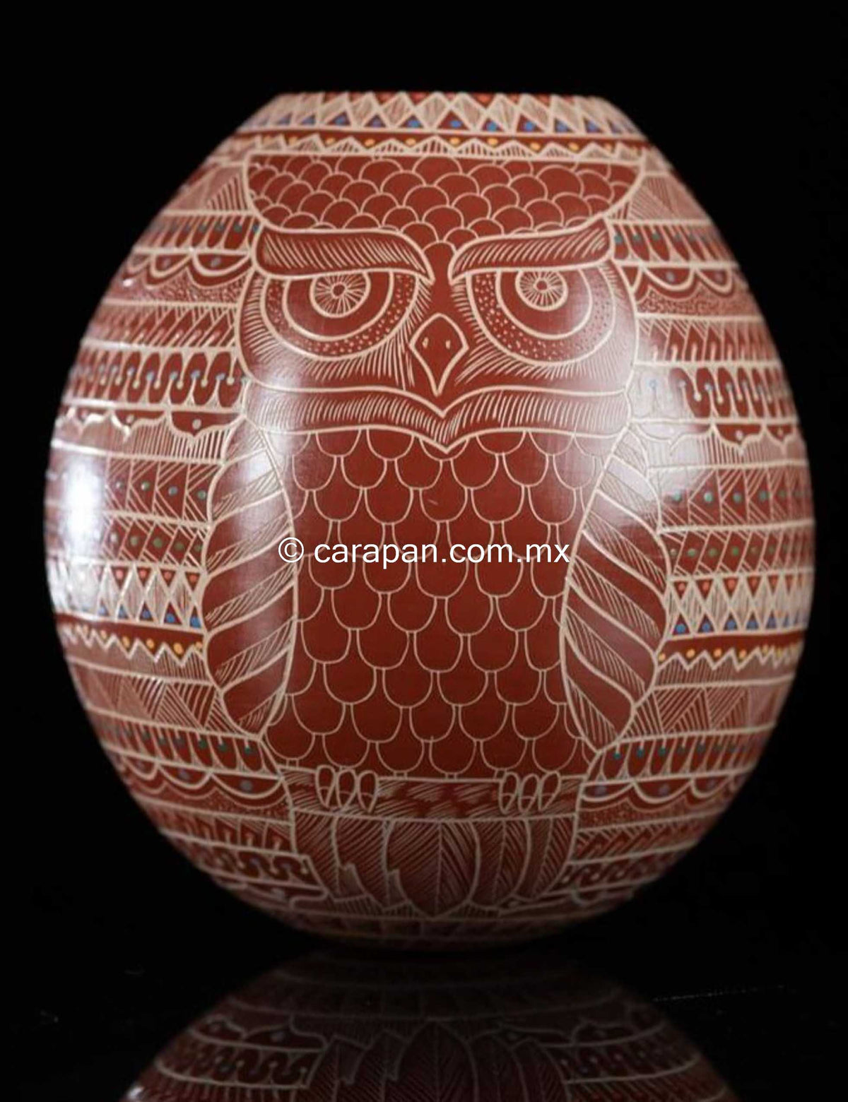 Mata Ortiz Ceramic Pot with Owls Sgraffito Technique